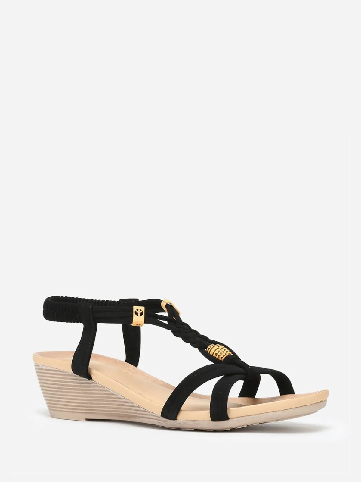 Online La Modeuse Sandales compensées à perles effet bois Noir