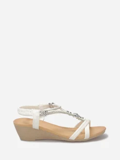 Clearance La Modeuse Sandales compensées à perles et strass Blanc