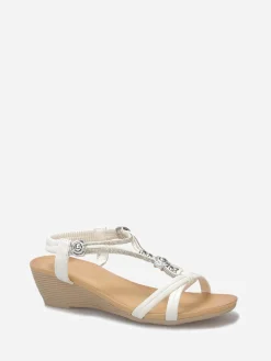 Clearance La Modeuse Sandales compensées à perles et strass Blanc