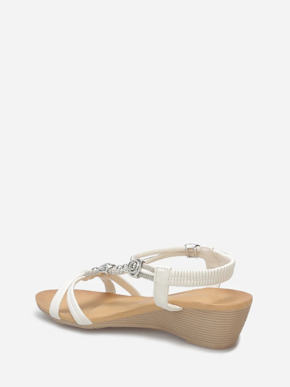 Clearance La Modeuse Sandales compensées à perles et strass Blanc