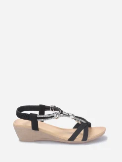 New La Modeuse Sandales compensées à perles et strass Noir