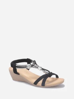 New La Modeuse Sandales compensées à perles et strass Noir