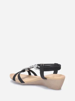 New La Modeuse Sandales compensées à perles et strass Noir