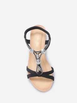New La Modeuse Sandales compensées à perles et strass Noir