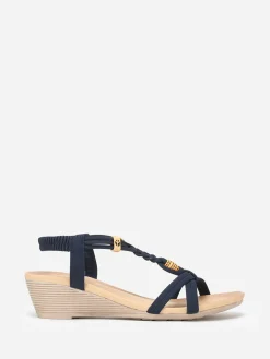 Outlet La Modeuse Sandales compensées à perles effet bois Bleu