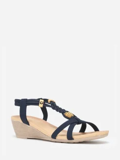 Outlet La Modeuse Sandales compensées à perles effet bois Bleu
