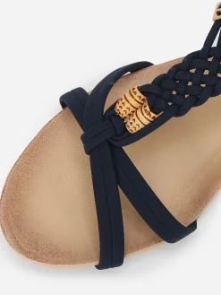 Outlet La Modeuse Sandales compensées à perles effet bois Bleu