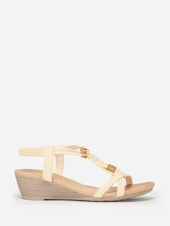 Clearance La Modeuse Sandales compensées à perles effet bois Beige
