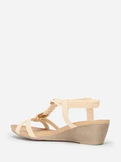 Clearance La Modeuse Sandales compensées à perles effet bois Beige
