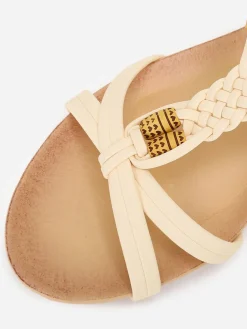 Clearance La Modeuse Sandales compensées à perles effet bois Beige
