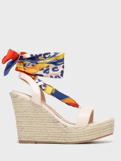 Best La Modeuse Sandales compensées à ruban imprimé Beige