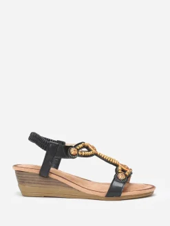 New La Modeuse Sandales compensées à strass et perles Noir