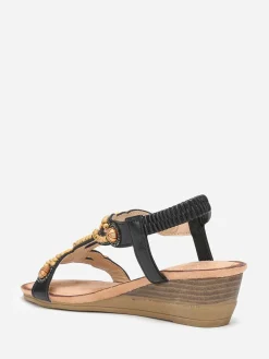 New La Modeuse Sandales compensées à strass et perles Noir