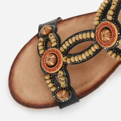 New La Modeuse Sandales compensées à strass et perles Noir