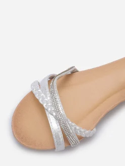 Online La Modeuse Sandales compensées avec brides à strass Argenté