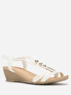 Outlet La Modeuse Sandales compensées hes à détails dorés Blanc