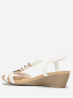 Outlet La Modeuse Sandales compensées hes à détails dorés Blanc