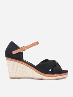 Hot La Modeuse Sandales compensées en tissu à noeud Noir