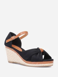 Hot La Modeuse Sandales compensées en tissu à noeud Noir
