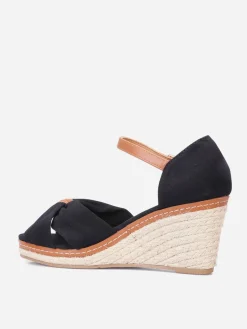 Hot La Modeuse Sandales compensées en tissu à noeud Noir