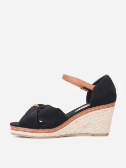 Hot La Modeuse Sandales compensées en tissu à noeud Noir