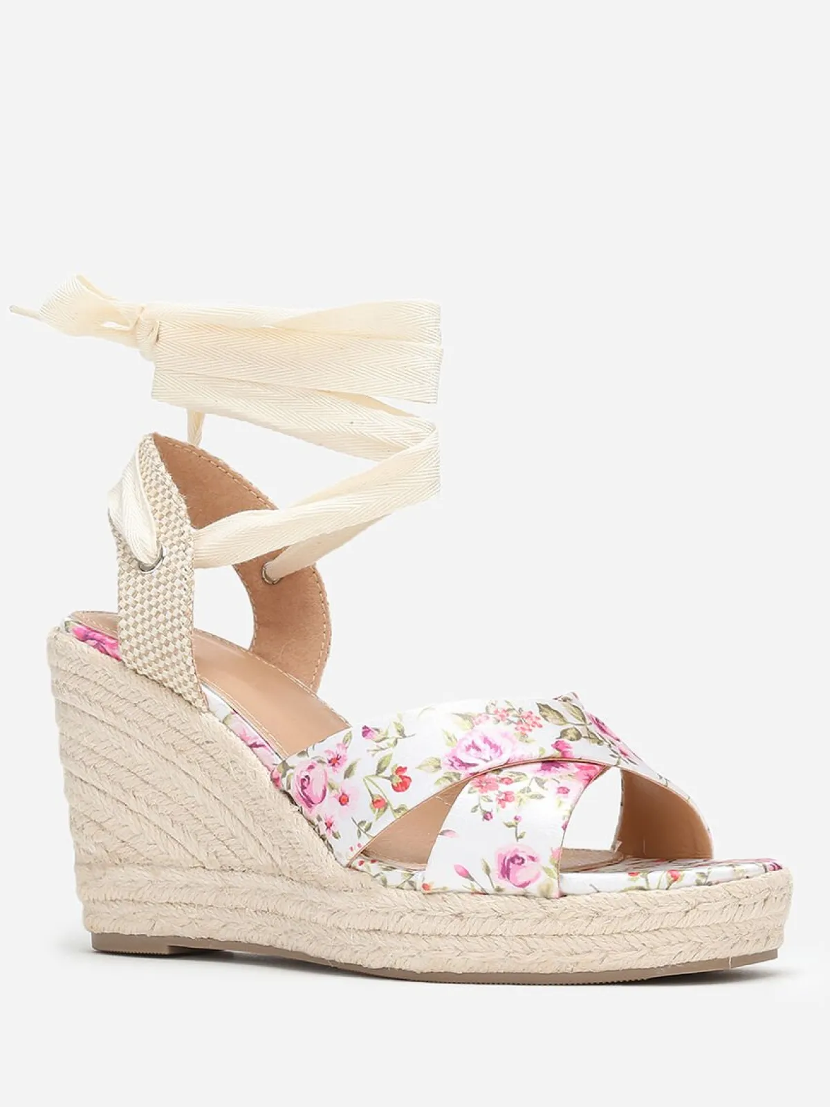 Sale La Modeuse Sandales compensées et satinées à fleurs Rose