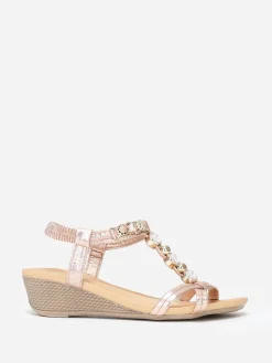 Online La Modeuse Sandales compensées rose doré à perles dorées Doré rose Dorérose