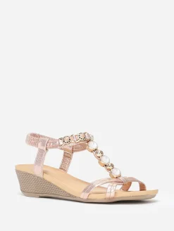 Online La Modeuse Sandales compensées rose doré à perles dorées Doré rose Dorérose