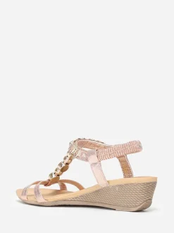 Online La Modeuse Sandales compensées rose doré à perles dorées Doré rose Dorérose