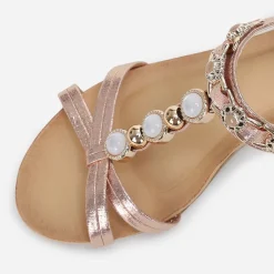 Online La Modeuse Sandales compensées rose doré à perles dorées Doré rose Dorérose