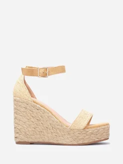 Discount La Modeuse Sandales en raphia tressé compensées Camel