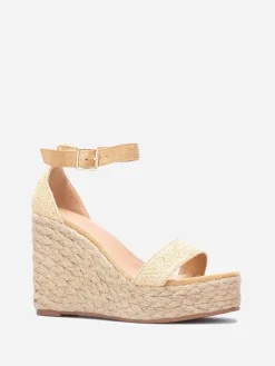 Discount La Modeuse Sandales en raphia tressé compensées Camel