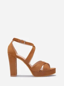 Clearance La Modeuse Sandales en suédine à plateforme Camel
