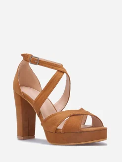 Clearance La Modeuse Sandales en suédine à plateforme Camel