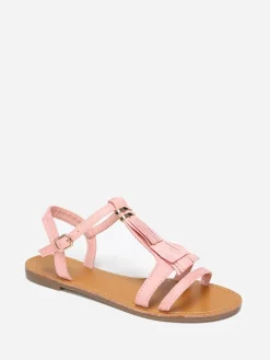Clearance La Modeuse Sandales en suédine avec franges Rose