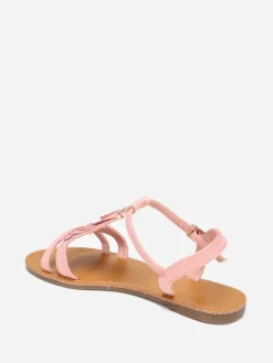 Clearance La Modeuse Sandales en suédine avec franges Rose