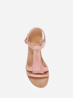 Clearance La Modeuse Sandales en suédine avec franges Rose