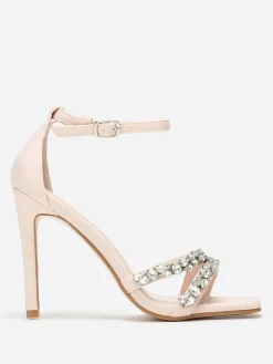 Best La Modeuse Sandales en tissu à strass et talon fin Beige