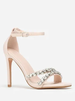 Best La Modeuse Sandales en tissu à strass et talon fin Beige