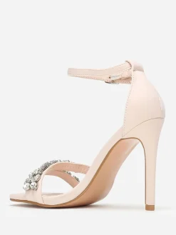 Best La Modeuse Sandales en tissu à strass et talon fin Beige