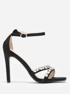 Discount La Modeuse Sandales en tissu à strass et talon fin Noir