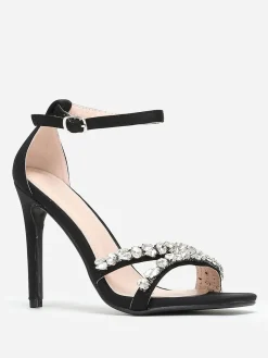 Discount La Modeuse Sandales en tissu à strass et talon fin Noir