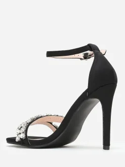 Discount La Modeuse Sandales en tissu à strass et talon fin Noir