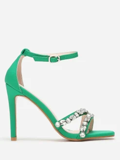 New La Modeuse Sandales en tissu à strass et talon fin Vert