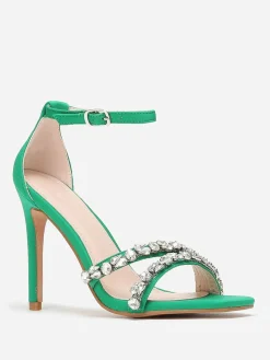 New La Modeuse Sandales en tissu à strass et talon fin Vert