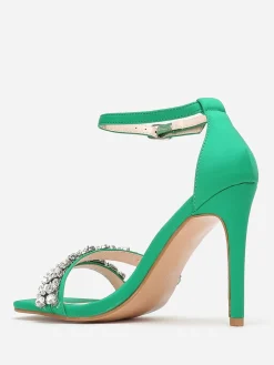 New La Modeuse Sandales en tissu à strass et talon fin Vert