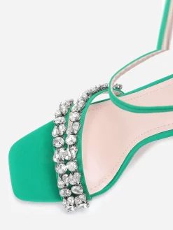 New La Modeuse Sandales en tissu à strass et talon fin Vert