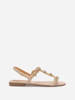 New La Modeuse Sandales incrustées de bijoux c艙urs Beige