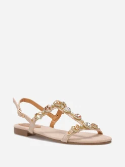 New La Modeuse Sandales incrustées de bijoux c艙urs Beige