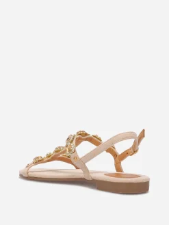 New La Modeuse Sandales incrustées de bijoux c艙urs Beige